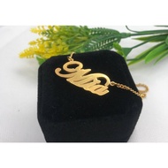 loket ukiran nama + rantai leher original silver 925 ( sadur emas )