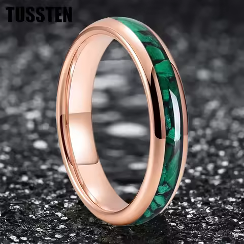 TUSSTEN 4/6/8MM Men's and Women's Wedding Ring With green Malachite Stone Inset in the Groove for a 