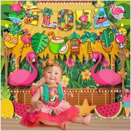 SY10 Hawaii aloha Flamingo Theme celebrate birthday party balloon banner topper background decoratio