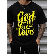 KATUN "God is Love" Men's T-Shirt - Printed Faith in Black 180g Cotton, Round Collar, Short Sleeves 