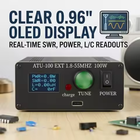 ATU100 Pro+ 1.8-55MHz Automatic Antenna Tuner 0.96 Inch OLED Display ABS Shell Rechargeable Battery