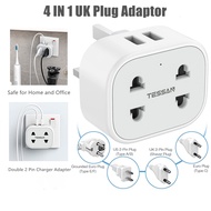 TESSAN Double Power Shaver Plug Adaptor UK with 2 USB, Extension Plug 2 Pin to 3 Pin Adapter Plug Socket for Bathroom Electric Razor, Toothbrush and EU US Plugs, 10A Fused - White