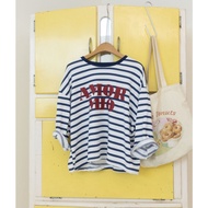 MIO Block Lettering Striped 3/4 Sleeve Women's Cropped T-Shirt Korea