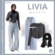 Latest One Set Women's 3in1 Jacket Zipper Premium Jeans Pashmina Cerutty CS109 Livia