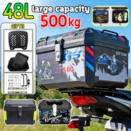 Waterproof Motorcycle Top Box with Base Plate Backrest & Lining Anti-Theft Lock Durable ABS & Alumin