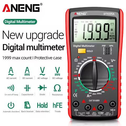 ANENG DT9205A-3 Digital Professional Multimeter True RMS AC/DC Current Tester HFE Ohm Capacitor Volt