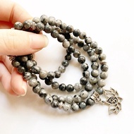 Black Labradorite Stone 108 Mala Beads Necklace 6mm Natural Buddha OM Charms Prayer Beads Necklace Bracelet 1pc