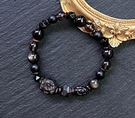 銀曜石  黑膽石 黑瑪瑙 冰曜石  黑曜石 椰殼 銀曜石 龍龜手鍊