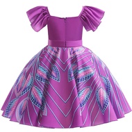 Girls' Feather Print Dress Flower