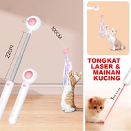 Tongkat Mainan Kucing Anjing Bermain Retractable Tali Bulu Bisa ditarik Laser Rumbai Interaktif Cat