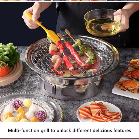 Korean-Style BBQ Grill Set, Stainless Steel Barbecue Grill Portable Tabletop Grill Bharbon BBQ with 