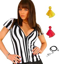 VKT 4pcs Referee Shirt Womens Ref Costume Shirts Zipper Collared or V-Neck Umpire Jersey for Footbal