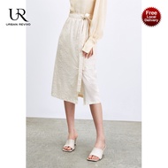 URBAN REVIVO Cotton Linen Skirt Mellow yellow  slit Skirt Waist strap design skirts for women