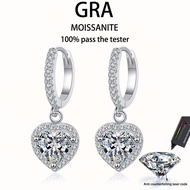 【 GRA Certificate Attached 】 2ct moissanite earrings, s925 pure silver plated platinum classic heart
