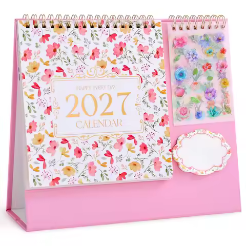 2027 Standing Flip Desktop Desk Calendar, 2026 September to 2027 December, Flip Floral Planner Calen