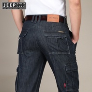 JEEP SPIRIT 1941 ESTD Men's Jeans Straight Tube Loose Workwear Multi Pocket Outdoor Long Pants Four