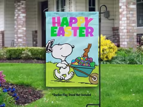 *NEW* Peanuts SNOOPY "HAPPY EASTER!" Garden Flag WOODSTOCK doghouse NWT TTN
