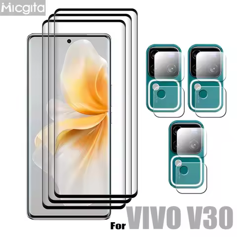 9D Curved Glass Protector For VIVO V30 Tempered Front Film and Soft Fiber Lens film For VIVO V30
