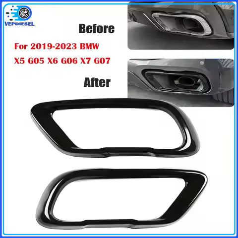 2pcs New Black Exhaust Mufflers Tail Pipe Cover For 2019-2023 BMW X5 G05 X6 G06 X7 G07 Engine Auto P