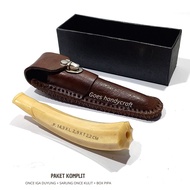 Pipa Once Iga Duyung Asli Murah Full KRISTAL Free Sarung Kulit Premiun dan Box