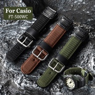 Retro Nylon Watch Band for Casio Forester FT-500WC-3B/5B/1B 19mm Cow Leather Watch Strap for Quartz 