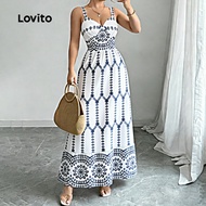 Lovito Boho Dress Zipper Spring/summer Blue Dress for Women LBL32064 Lovito  Gaun Boho Corak Zip Mus
