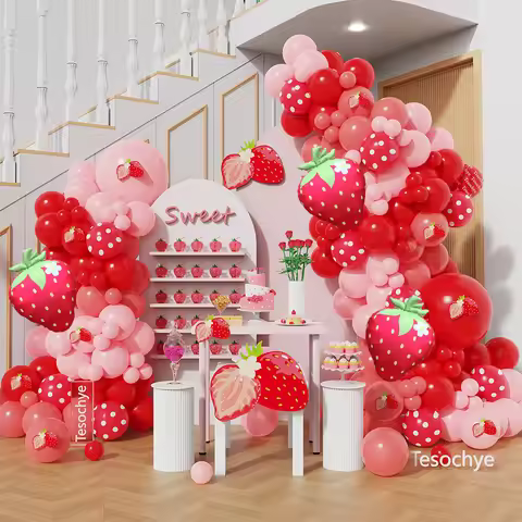 Strawberry Balloon Arch Kit Red Polka Dot Strawberry Foil Balls Fruit Berry 1st Birthday Strawberry 