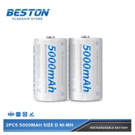 2pcs Beston 5000mAh D Size 1.2V Rechargeable NI-MH Battery ★