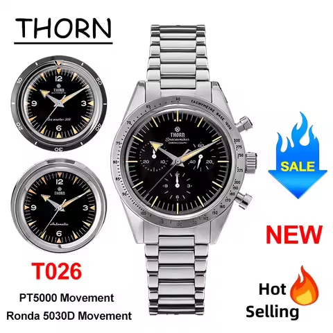 Thron T026 New Mechanical Watch PT5000/Swiss Ronda Movement Sapphire Bubble Mirror Men Watch Luminou