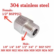 304 Stainless Steel Hex Reducer Bushing Adapter, G1/2" BSP Female to Male M10 M12 1/8" 1/4" 3/8" BSP