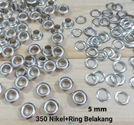Mata Ayam Eyelet 5 mm Mata itik + Ring Belakang Nikel/Silver Harga Per Pack isi 100 Set + Ring Belak