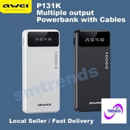 Awei P133K Powerbank 10000mAh Digital Display Power Bank Intelligent Multiple Output Built-In Cables Slim and Portable