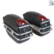 Motorcycle Hard Saddlebags Universal Side Storage Box Rear Trunk with Light &amp; Lock, 1 Pair  Sellwell-TK
