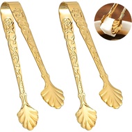 2 Pieces Packed Sugar Cubes Tongs, Golden Stainless Steel Sugar Cubes Tongs, 3.74 Inch Ice Cubes Ton