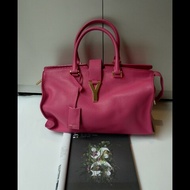 YSL Y字金釦桃紅皮大方提包