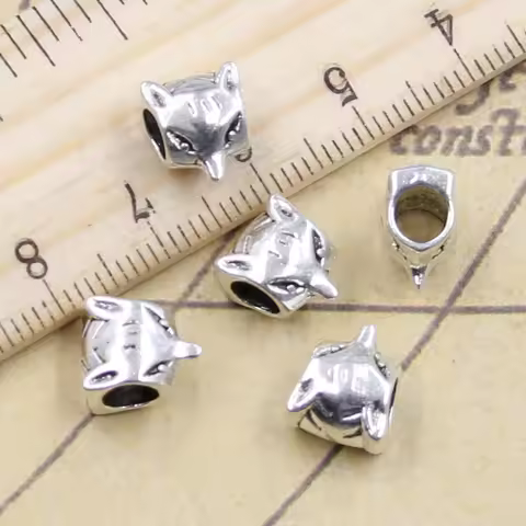 20pcs Beads Wolf Fox 4.5mm Big Hole Vintage Charms European Pendant Fit For Bracelet DIY Antique Sil