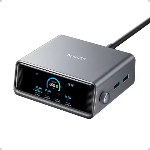 Anker Prime Charger, 250W GaN Prime USB C Charging Station, Ultra-Fast 6-Port, 2.26" LCD Display and