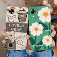 For Oppo A17 A17K Casing Cute Bear Flowers High Quality Shockproof Square Liquid Silicone Back Cover