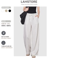 LAHSTORE loose wide-leg pants in linen with elastic waistband and waistband QD06 (White)