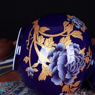 BW88# Jingdezhen Ceramic Vase Blue Glaze Gold Peony Decorating Vase Modern Fashion Wholesale Home Decoration and Ornamen