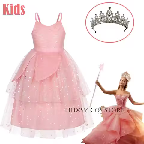 Wicked Glinda Cosplay Costume Glinda Costume Glinda Dress Kids Princess Dress Crown Outfit Halloween
