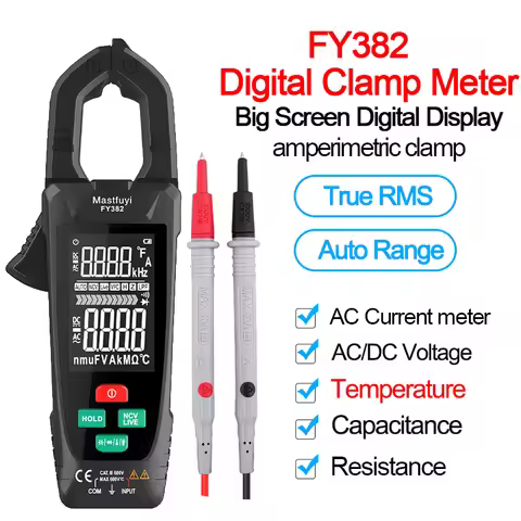FY385 Digital Clamp Meter AC/DC Amperimetric Clamp Auto Range True RMS Ammeter Pliers Capacitance Te