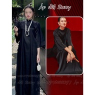 Modern silk brocade ao dai with loose sleeves, women's black straight ao dai with elegant, luxurious