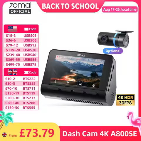 70mai 4K Dash Cam A800SE Upgraded Version of 70mai A800S Voice Control Supercapatior GPS ADAS Car DV