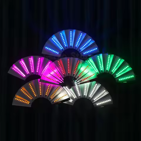 2pcs Glow Folding Led Fan Dancing Light Fan Night Show Halloween Christmas Festival Glow In The Dark