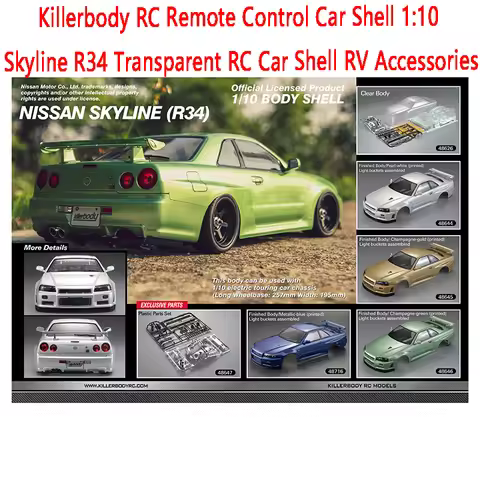 Killerbody RC Remote Control Car Shell 1:10 RV Accessories Skyline R34 Transparent RC Car Shell
