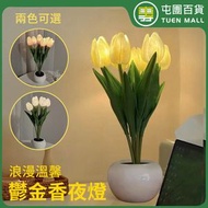 鬱金香小夜燈 LED仿真花束燈 氛圍燈 裝飾檯燈 房間夜燈 白色 ［平行進口］