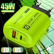 45W Fast Charger Adapter - Green Wall Plug - Fast Mobile Phone Charger - 2-In-1 Fast Charging Block 