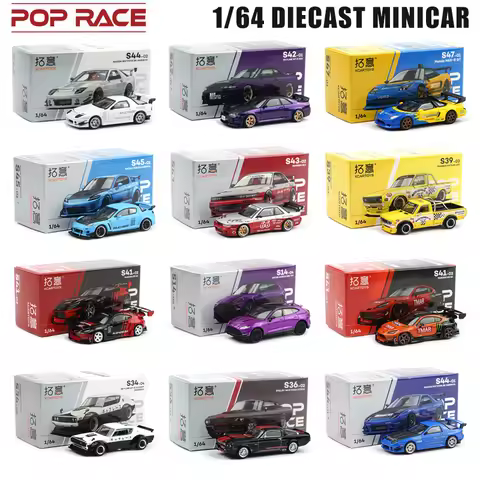 POP RACE 1:64 Nissan PANDEM SILVIA S13 MAZDA RX7 FC3S RE Skyline Godzilla GT-R R33 Alloy Diecast Mod