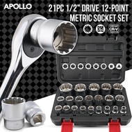 Apollo 21-Piece Spline Short Socket Set 8-36mm (L38mm) with Highlighted 34/36mm & Lockable Case for 